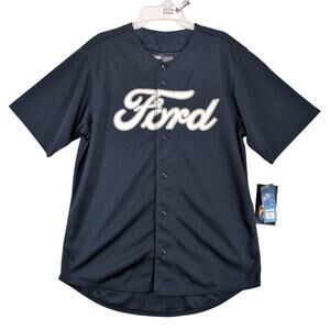 NWT Ford Motor Company Navy Button Up Baseball Style Shirt Men's M Short Sleeve